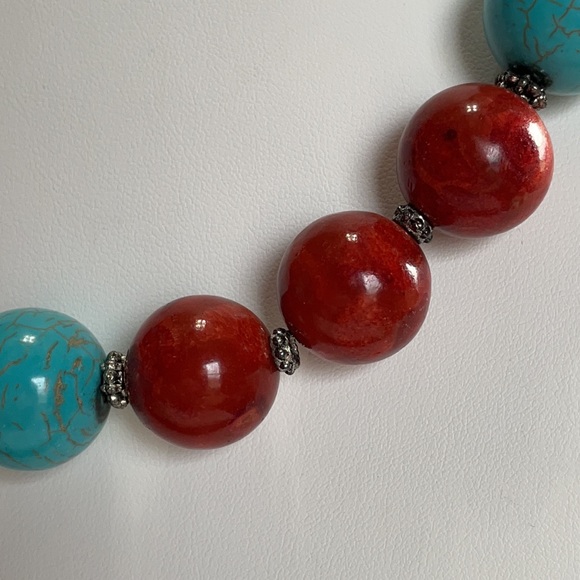 NWT Midwest Amber coral, sterling, and faux turquoise 20” necklace - Picture 2 of 9